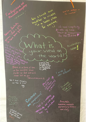 Chalk board with the question What is your view on the world?